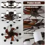 US Stock Free Shipping 22in Coffee Caged Fan Light Industrial Wood Blades 6-Speed Reversible Remote Multi Color LED Ceiling