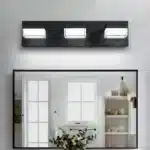 Modern bathroom vanity light with three acrylic globes in matte black finish