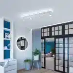 58W Modern LED Ceiling Light with 4 Spotlights, Dimmable 43.3" Linear Flush Mount Fixture with Remote for Bedroom, Closet