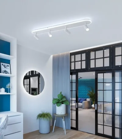 58W Modern LED Ceiling Light with 4 Spotlights, Dimmable 43.3" Linear Flush Mount Fixture with Remote for Bedroom, Closet