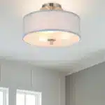 US Instock Fabric Lampshade Modern Light Pendant Round Led Flush Mount Ceiling Light for Bedroom Living Room Dining