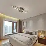 3-Light Semi Flush Mount Ceiling Light,Industrial Geometric Linear Black Light for Living Room with Remote Control (80cm)