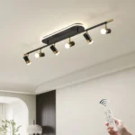 60W Modern Dimmable LED Ceiling Light, 6-Light Flush Mount Fixture with Remote, 51" Black & Gold for Kitchen, Bedroom