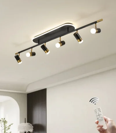 60W Modern Dimmable LED Ceiling Light, 6-Light Flush Mount Fixture with Remote, 51" Black & Gold for Kitchen, Bedroom