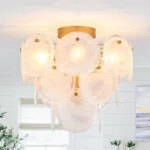 Gold Vintage Flush Mount Ceiling Light - 4-Light Glass Fixture for Bedroom, Hallway, Kitchen, Farmhouse