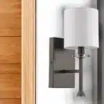 HMS Modern Bronze Wall Sconce with Fabric Shade 220V Warm White Minimalist Copper Body E26 Base for Indoor Hotel Use
