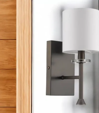 HMS Modern Bronze Wall Sconce with Fabric Shade 220V Warm White Minimalist Copper Body E26 Base for Indoor Hotel Use