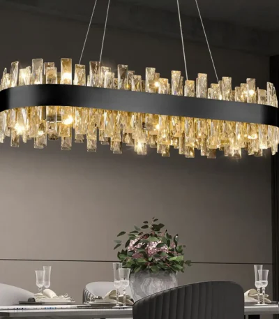 Modern Crystal Rectangle Chandelier Luxury K9 Crystal Oval Ceiling Light Fixture for Kitchen Island Dining Room Living Room