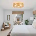 Natural Rattan Flush Mount Ceiling Light Fixture Antique Brass Brush Paint Finish Boho Chandelier for Bedroom Living room