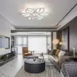 Modern White Dimmable Ceiling Light Acrylic Flower Light Fixture, 6-Head Flush Mount Chandelier with Remote for Bedroom