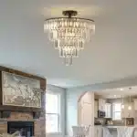 20" Black Crystal Chandelier Ceiling Light, Modern Luxury 10-Light Flush Mount Light Fixture, Elegant Home Lighting (No