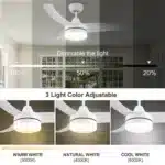 Modern 42-Inch Indoor White Ceiling Fan with LED Light Dimmable AC Motor 52-Inch Blades Remote Control Switch for Dining