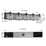 40" Farmhouse Vanity Light Fixture, 5-Light Bathroom Wall Sconce with Clear Seeded Glass Shades, Black and Wood Grain Finish