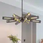 US Stock Free Shipping 33.5 Inch 8-Light Black Industrial Chandelier Iron Hanging Ceiling Light for Dining Living Room