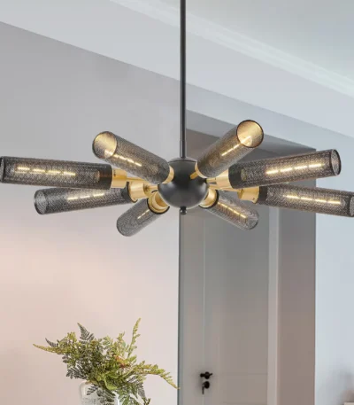 US Stock Free Shipping 33.5 Inch 8-Light Black Industrial Chandelier Iron Hanging Ceiling Light for Dining Living Room