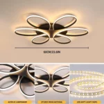Modern LED Ceiling Light Fixture Black Ceiling Lamp with Remote Control Dimmable 6 Rings Flower Shaped for Living Room