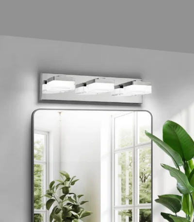 Ship in USA,Modern Chrome LED Vanity Light,3-Lights Wall Sconce for Bathroom and Mirror,Sleek Minimalist