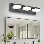 Modern bathroom vanity light with three acrylic globes in matte black finish