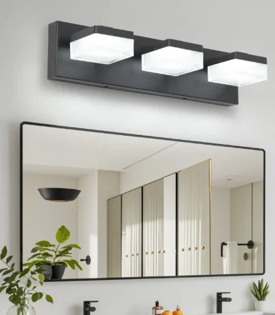 Ship From USA,Modern Led Vanity Light for Bathroom Transparent Acrylic Matt Black 3 Light Over Mirror Vanity Light