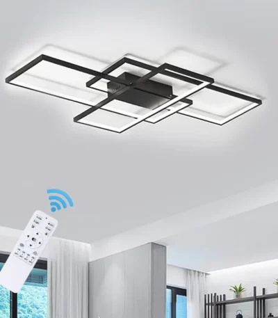 50W Dimmable LED Ceiling Light, Modern 3-Square Acrylic Flush Mount Fixture with Remote Control for Living Room