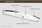 Modern LED bathroom mirror light with acrylic lampshade and stainless steel sconce