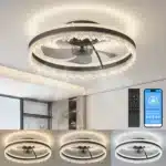 Ship InUSA,Modern LED Ceiling Fan with Light,24'' Dimmable Ceiling Light with Invisible Blades and Crystal Design,Remote