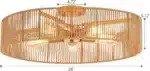 Natural Rattan Flush Mount Ceiling Light Fixture Antique Brass Brush Paint Finish Boho Chandelier for Bedroom Living room