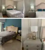 Modern table lamp with fabric shade in a cozy living room setting