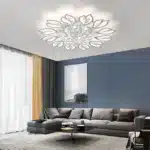 Modern LED Ceiling Light, Dimmable 12-Light Flush Mount Flower Chandelier with Remote, 55W White Acrylic Fixture