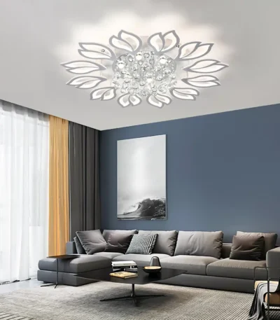 Modern LED Ceiling Light, Dimmable 12-Light Flush Mount Flower Chandelier with Remote, 55W White Acrylic Fixture