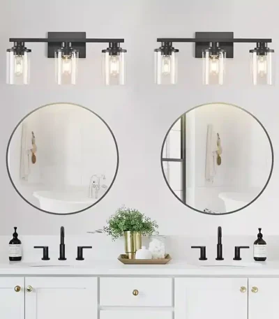 Modern Matte Black LED Bathroom Vanity Light with Clear Glass Shade Wall Sconce Lighting Fixture for Mirror Bedroom Living