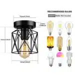 Local Warehouse Industrial Geometric Cage Semi-Flush Mount Ceiling Light E26 E27 Base Vintage Lighting Fixture for Bedroom