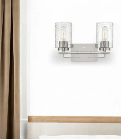 HMS Modern Two-Light Wall Sconce HMS Silver Metal Textured Glass LED Warm White Light Iron Lamp for Indoor Home Apartment