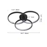 US Stock Free Shipping Dimmable 3-Color Temperature 3-Ring LED 19.7" Matte Black Ceiling Light for Bedroom Living Dining