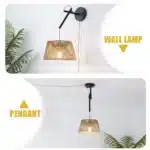 Rattan Wall Sconce Lighting, Boho Vintage Wall Mount Lamp with Wooden Shade, Farmhouse Rustic Indoor Wall Light for Bedroom