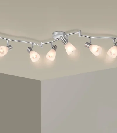 LED Ceiling Light Fixture Glass Lampshade E12 Base Adjustable 6-Light Track Lighting Kit Modern Kitchen Spotlight