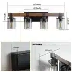 Ship From USA, 27" Rustic 4-Light Vanity Light, Industrial Bathroom Wall Sconce with Glass Shades and Wood Accent (No Bulbs)