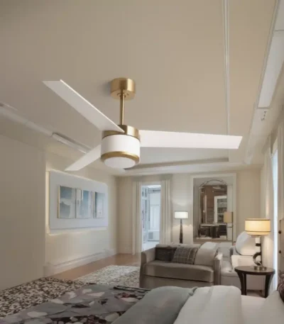 52-Inch White 3-Blade ABS Ceiling Fan with Light Remote Control US Plug Type for Hotels Electric Source