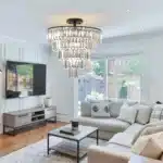 20" Black Crystal Chandelier Ceiling Light, Modern Luxury 10-Light Flush Mount Light Fixture, Elegant Home Lighting (No