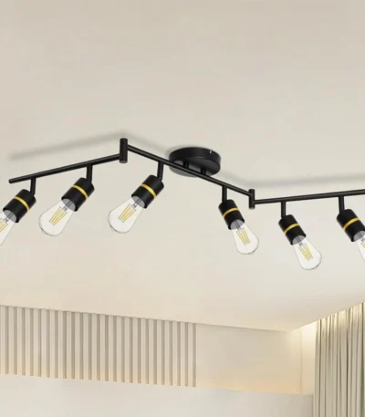 6-Light Ceiling Light Kit Foldable Arm E26 Base Matte Black Ceiling Spotlights Fitting for Kitchen Track Lighting Fixtures