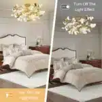 Modern Branch Chandelier Brass Ceramic Ginkgo Leaf Golden Chandelier Ceiling Light for Bedroom Living Room Dining Room