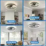 Ship InUSA,Modern LED Ceiling Fan with Light,24'' Dimmable Ceiling Light with Invisible Blades and Crystal Design,Remote