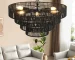 20" Rustic 4-Tier Black Hemp Rope Pendant Light with 6 E12 Sockets,Tiered Boho Ceiling Light Fixture (Bulb Not Included)