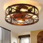 US Stock Free Shipping 19.7in Farmhouse Caged Flush Ceiling Fan Light AC Quiet 6-Speed Reversible with Timer Remote
