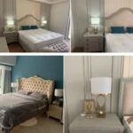 Modern table lamp with fabric shade in a cozy living room setting