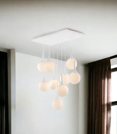 HMS Nine-Light Minimalist Modern Ceiling Light White Shaded Metal Dimmable 6000K IP44 Home Office Living Room Stainless