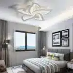 Modern LED Ceiling Light Black Dimmable Flower Design Chandelier Flush Mount with Remote for Living Room Kitchen – base