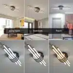 3-Light Semi Flush Mount Ceiling Light,Industrial Geometric Linear Black Light for Living Room with Remote Control (80cm)
