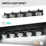 Modern 5-Light Matte Black LED Vanity Light Fixture with Crystal Glass Shades, Bathroom Wall Sconce for Contemporary Home