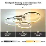 60W Dimmable LED Ceiling Light, Modern 4-Ring Gold Flush Mount with Remote, 3-Color Lighting for Living Room, Bedroom,